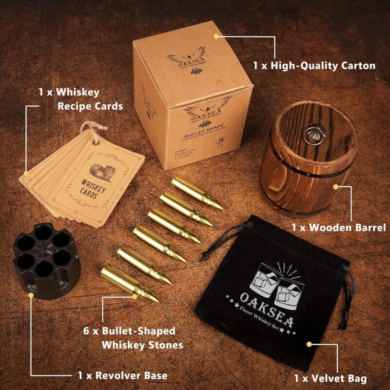 Oaksea®Whiskey Bullet Stones Gifts Set With Barrel Wooden Box - Image 6