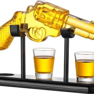 9 Oz Whiskey Decanter Set with 2 Oz Shot Glasses, Unique Anniversary Birthday Gift for Him Husband Brother, Cool Stocking Stuffers Military Presents liquor dispenser