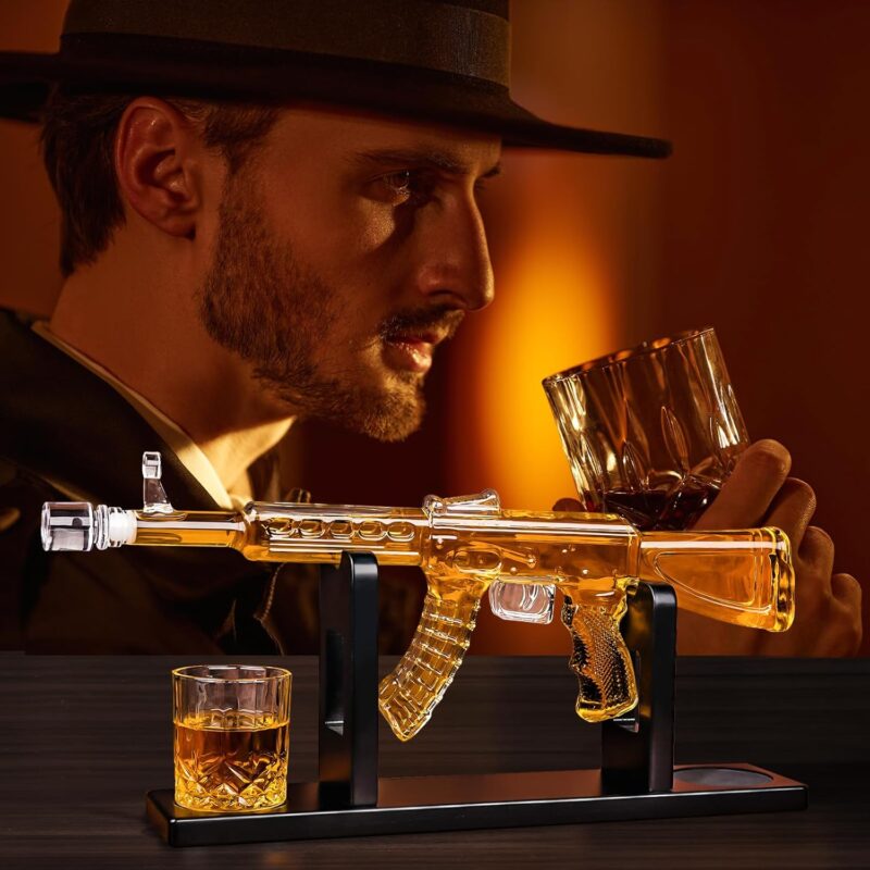 Whiskey Decanter AK47 Set with 2 Whiskey Glasses, Gifts for Fathers Day Men Dad, Unique Anniversary Birthday Gift for Him Husband, Cool Patriotic Military Presents liquor dispenser for Home Bar - Image 2