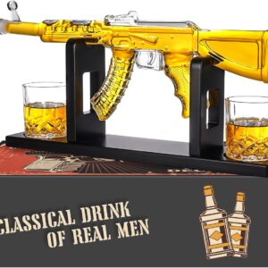 Whiskey Decanter AK47 Set with 2 Whiskey Glasses, Gifts for Fathers Day Men Dad, Unique Anniversary Birthday Gift for Him Husband, Cool Patriotic Military Presents liquor dispenser for Home Bar