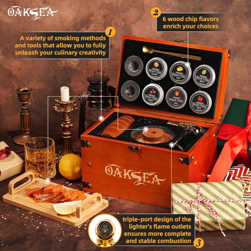 Cocktail Smoker Kit, Whiskey Smoker Kit with Smoking Gun, Food Tray, 6PCS Flavor Wood Chips Smoker Box, Unique, Birthday Gifts for Men Him Dad Husband - Image 4
