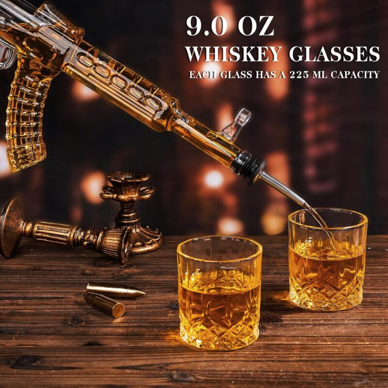 Whiskey Decanter AK47 Set with 2 Whiskey Glasses, Gifts for Fathers Day Men Dad, Unique Anniversary Birthday Gift for Him Husband, Cool Patriotic Military Presents liquor dispenser for Home Bar - Image 3
