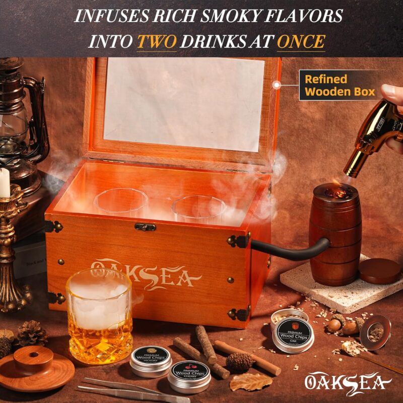 Cocktail Smoker Kit, Whiskey Smoker Kit with Smoking Gun, Food Tray, 6PCS Flavor Wood Chips Smoker Box, Unique, Birthday Gifts for Men Him Dad Husband - Image 2