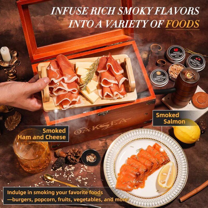 Cocktail Smoker Kit, Whiskey Smoker Kit with Smoking Gun, Food Tray, 6PCS Flavor Wood Chips Smoker Box, Unique, Birthday Gifts for Men Him Dad Husband - Image 9
