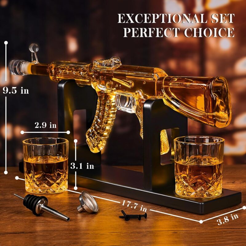 Whiskey Decanter AK47 Set with 2 Whiskey Glasses, Gifts for Fathers Day Men Dad, Unique Anniversary Birthday Gift for Him Husband, Cool Patriotic Military Presents liquor dispenser for Home Bar - Image 4