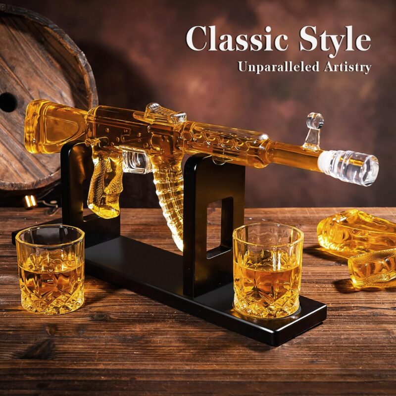 Whiskey Decanter AK47 Set with 2 Whiskey Glasses, Gifts for Fathers Day Men Dad, Unique Anniversary Birthday Gift for Him Husband, Cool Patriotic Military Presents liquor dispenser for Home Bar - Image 5