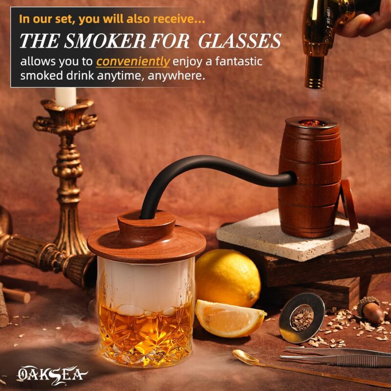Cocktail Smoker Kit, Whiskey Smoker Kit with Smoking Gun, Food Tray, 6PCS Flavor Wood Chips Smoker Box, Unique, Birthday Gifts for Men Him Dad Husband - Image 5