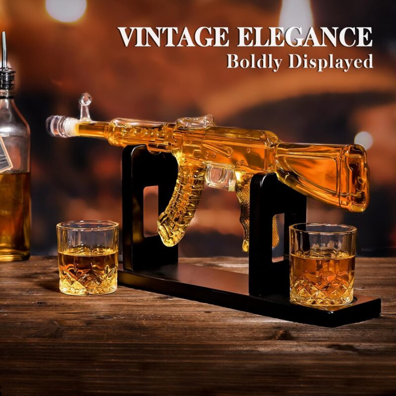 Whiskey Decanter AK47 Set with 2 Whiskey Glasses, Gifts for Fathers Day Men Dad, Unique Anniversary Birthday Gift for Him Husband, Cool Patriotic Military Presents liquor dispenser for Home Bar - Image 6