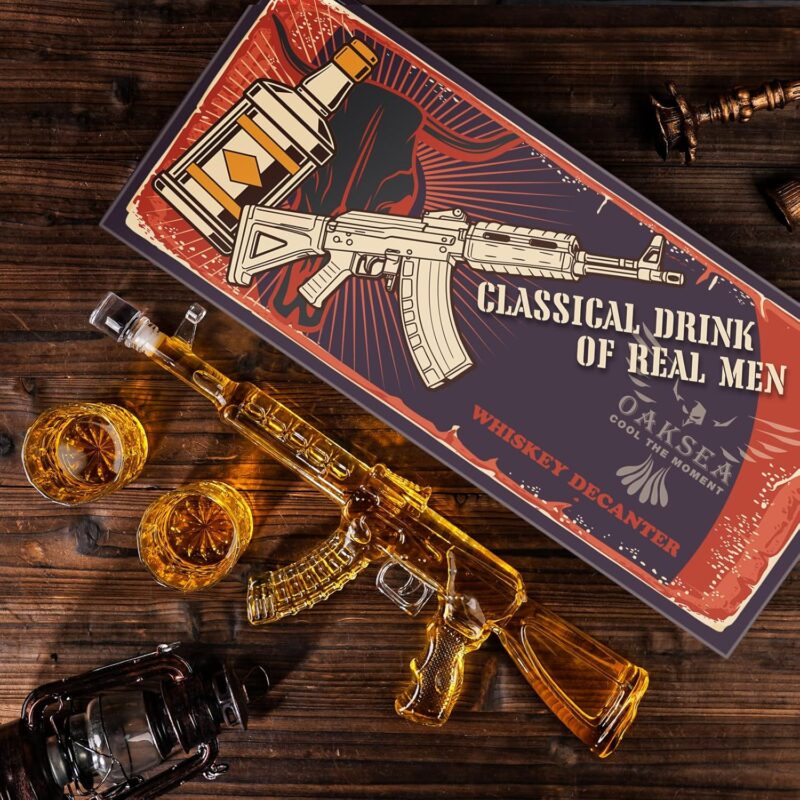 Whiskey Decanter AK47 Set with 2 Whiskey Glasses, Gifts for Fathers Day Men Dad, Unique Anniversary Birthday Gift for Him Husband, Cool Patriotic Military Presents liquor dispenser for Home Bar - Image 7