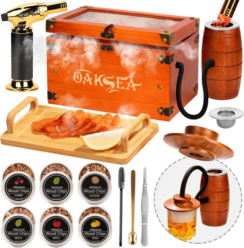Cocktail Smoker Kit, Whiskey Smoker Kit with Smoking Gun, Food Tray, 6PCS Flavor Wood Chips Smoker Box, Unique, Birthday Gifts for Men Him Dad Husband