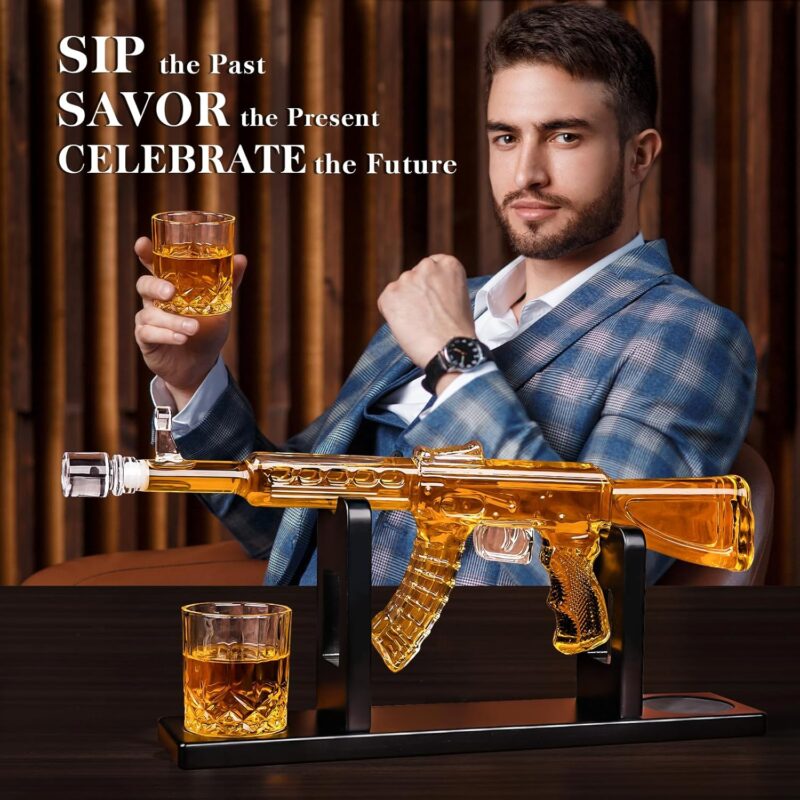 Whiskey Decanter AK47 Set with 2 Whiskey Glasses, Gifts for Fathers Day Men Dad, Unique Anniversary Birthday Gift for Him Husband, Cool Patriotic Military Presents liquor dispenser for Home Bar - Image 8