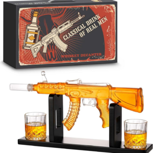 Whiskey Decanter AK47 Set with 2 Whiskey Glasses, Gifts for Fathers Day Men Dad, Unique Anniversary Birthday Gift for Him Husband, Cool Patriotic Military Presents liquor dispenser for Home Bar